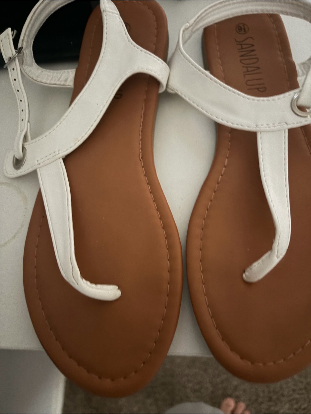 White T-Strap Women’s Sandals